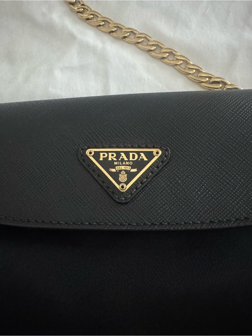 Prada Black Nylon Crossbody Bag with Gold Chain - Picture 3 of 6